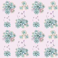 Succulent seamless pattern. Pink background