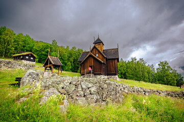 Fototapeta na wymiar Uvdal - July 6th, 2023: The lovely Uvdal Stave Church in southern Norway