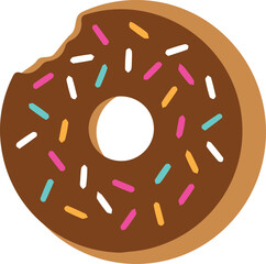 Chocolate donut dessert, doughnut, frosting, sprinkles icon.