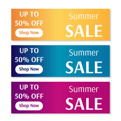 Fototapeta premium Vector set of three concise banner Summer sale. All elements are isolated from each other and easily editable. 