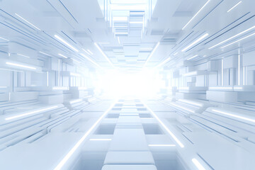 Bright light at the end of a structured digital corridor - obrazy, fototapety, plakaty