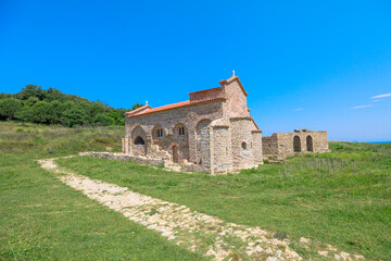 Fototapeta na wymiar Cape of Rodon St. Anthony Church is a historical and religious site located on the Cape of Rodon in Albania. This charming church holds significant cultural and spiritual value in the region.
