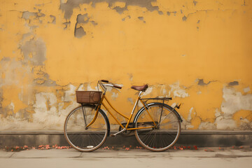 bicycle leaning against a wall