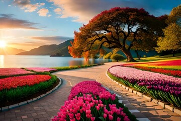landscape with tulips Generated Ai
