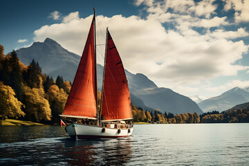 Fototapeta na wymiar A boat sailing on a lake