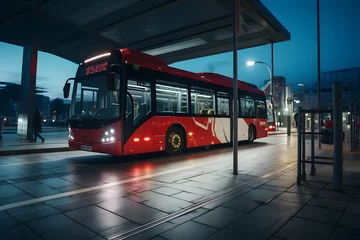 Foto op Aluminium bus stopping with red bus at a station © Ployker
