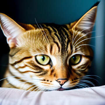 Tabby Cat Peeking Over A Counter