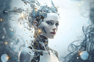 artificial intelligence robot android woman  - obrazy, fototapety, plakaty