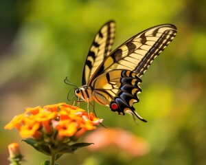 A photorealistic image of a super macro shot of Swallowtail butterfly,  macro lens, emphasizing the detail and realism of image. Generative AI