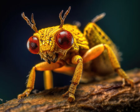 A photorealistic image of a super macro shot of Treehopper,  macro lens, emphasizing the detail and realism of image. Generative AI