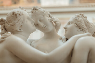 Three classical antique marble sculpture of a women in the State Hermitage Museum in St.Petersburg,...