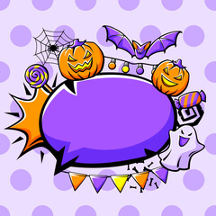 Happy Halloween card. Holiday background with celebration items.