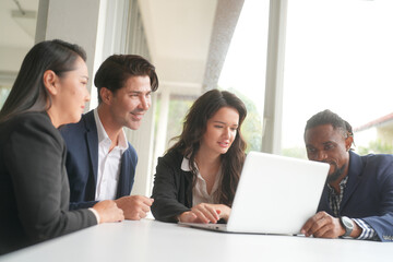 Business discussions. Shot of businesswomen brainstorming in an office.. young people group in modern office have team meeting and brainstorming