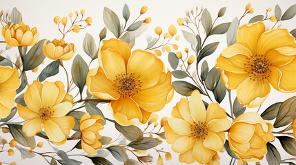 Yellow Flowers Watercolor Seamless Pattern