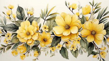Yellow Flowers Watercolor Seamless Pattern