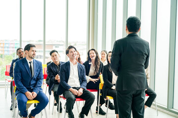 conference meeting. Business people sitting in a room listening to the motivator coach. Representation of a Self-growth and improvement special event