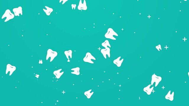 Health care animated drawn cartoon white teeth. Abstract medical dental looped background.