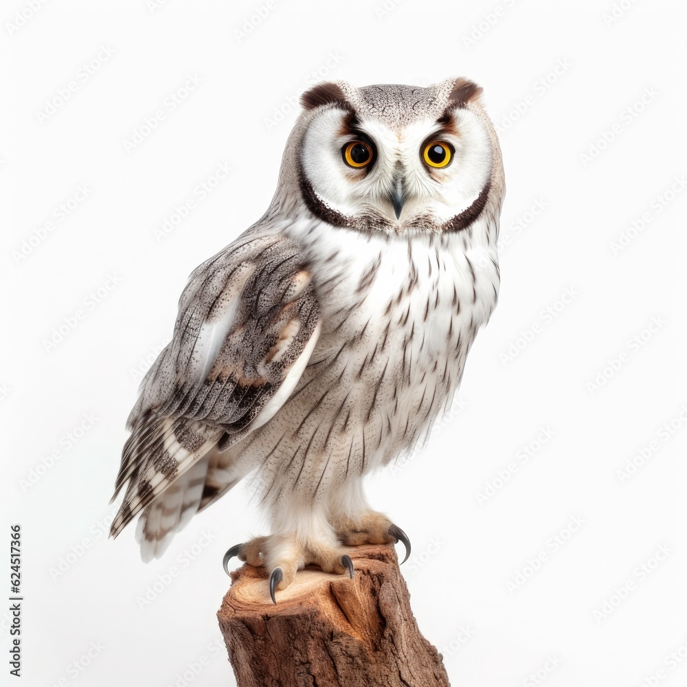 Wall mural Boreal owl bird isolated on white. Generative AI