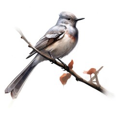 Gray flycatcher bird isolated on white. Generative AI