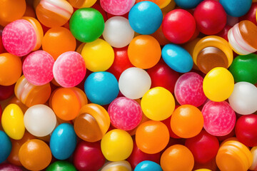 Fototapeta na wymiar Photo of bright colored candy, shot top down. AI generated