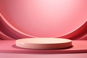 A product stand in pink paper on a pink background. AI generated