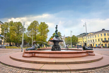 Cityscape with Havis Amanda fountain in Helsinki. Finland