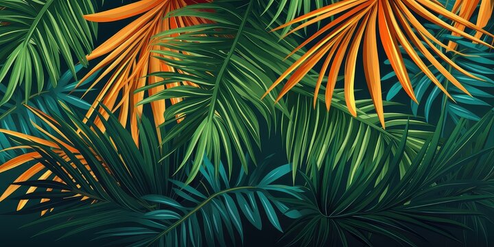 Generative AI. Floral botanic background vector illustration of palm leaves and tropical plants. 