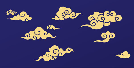 Chinese decorative elements auspicious clouds vector set. Asian decorative clouds elements for lunar new year festival or cny. - obrazy, fototapety, plakaty