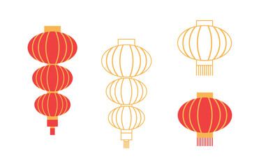 Different types of chinese lanterns patterns. Lantern festival or chinese new year decorative elements.