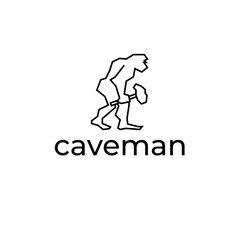 caveman simple line art vector illustration