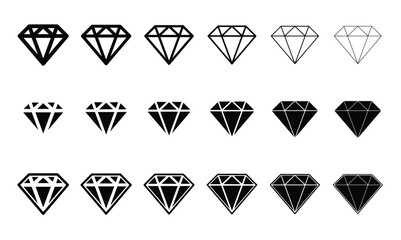 Minimalistic diamonds types vector icon set. Precious stones and adamant concept icon design.