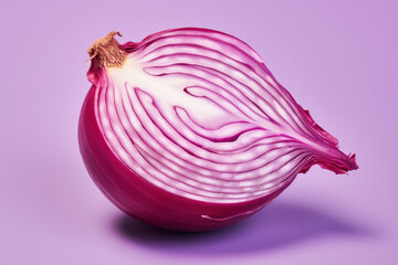 Sliced red onion on a pastel purple background. AI generated