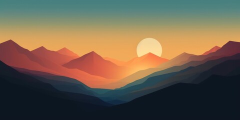 Mountain Landscape with Amber Sky at Dusk AI Generated