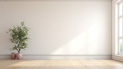 Fototapeta na wymiar Empty room, modern interior design, wall. Web banner with copy space. Generative AI