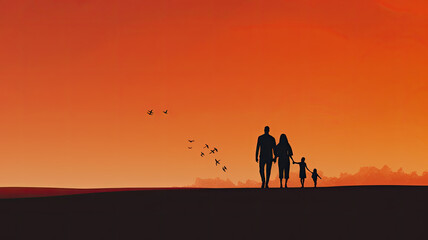 Fototapeta na wymiar Family silhouette. Web banner with copy space. Generative AI
