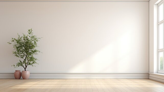 Empty room, modern interior design, wall. Web banner with copy space. Generative AI