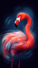 Abstract Flamingo on Dark Background AI Generated