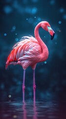 Double Exposure Flamingo on Dark Background AI Generated