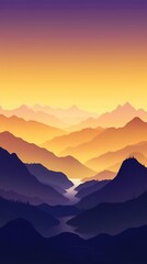 Fototapeta na wymiar Golden Yellow and Deep Purple Minimalist Mountain Landscape Wallpaper AI Generated
