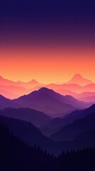 Vibrant Orange and Deep Violet Minimalist Mountain Landscape Wallpaper AI Generated