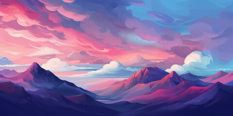 Crisp and Clean Lines: Latte Sky, Mountains, and Clouds AI Generated