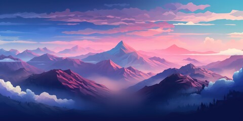 Crisp and Clean Lines: Latte Sky, Mountains, and Clouds AI Generated