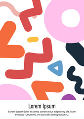 Abstract Minimal Vector Background in Trendy Doodle Style.   Vibrant Graphic Print with Dynamic Lines and Geometric Shapes.  Set of Vivid Poster 80s - 90s Design for Landing Page, Cover, Brochure.