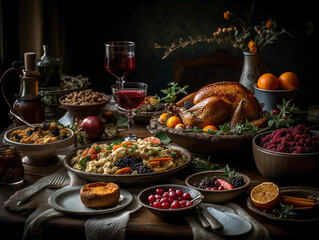 Fototapeta na wymiar Thanksgiving Extravaganza: Feast Your Eyes on the Freshly Made Delights of a Bountiful Holiday Spread!