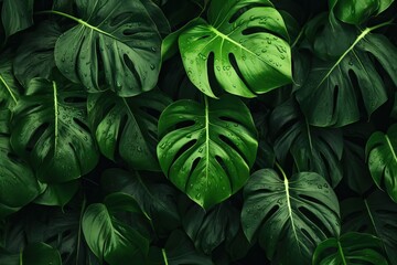 Trendy Tropical Monstera Leaves in Green Hues - Cinematic Shot AI Generated