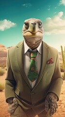 Business Attire Tortoise in a Desert-Themed Office AI Generated