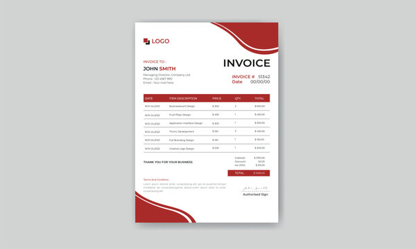corporate Invoice design template, vector illustration bill form price invoice.