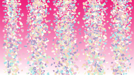 Realistic Background with Confetti of Hearts Glitter Particles. St. Valentine Day. Celebration pattern. Light Spots. Explosion of Confetti. Glitter Vector Illustration. Design for Banner.