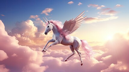 Obraz na płótnie Canvas Cute Unicorn in Clouds. Illustration AI Generative.