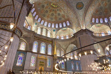 Fototapeta na wymiar Blue Mosque interior view. Ramadan or islamic background photo.